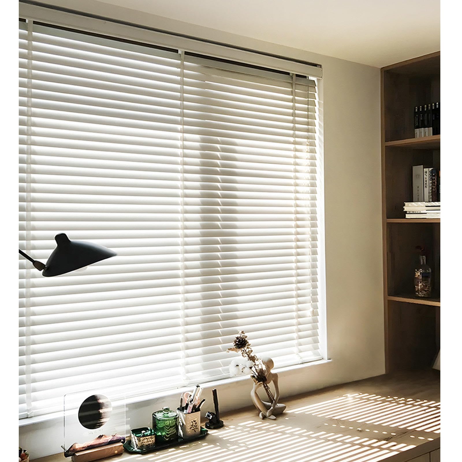 Holzjalousien, weiß, verdunkelnd, horizontal, 40–120 cm, Massivholz, 50 mm Lamellen für Innenfenster, BxH 95 x 150 cm, stilvolle Fensterabdeckung