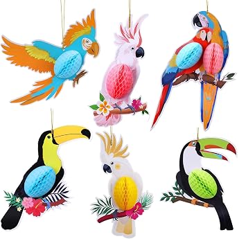 Pack of 6 Hawaiian Parrot Decoration Paper Parrot Decoration Tropical Bird Decoration Hawaiian Summer Tropical Party Decorations for Luau Party