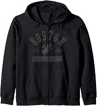 Boston Massachusetts Est. 1630 City Map Souvenir Gift Zip Hoodie