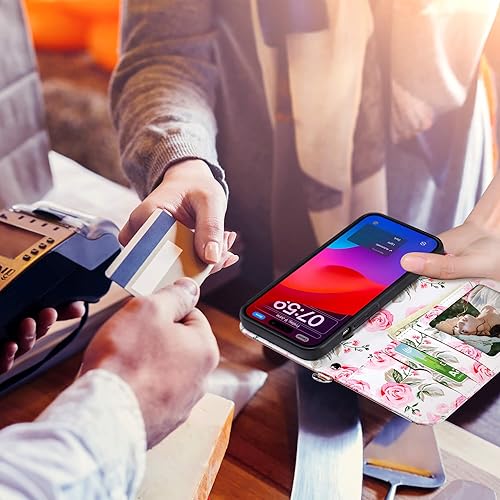 Miniatura 8 de ULAK Funda tipo cartera compatible con iPhone 15 Pro Max para mujer con tarjetero y diseño de flores, piel sintética, función atril, a prueba de
