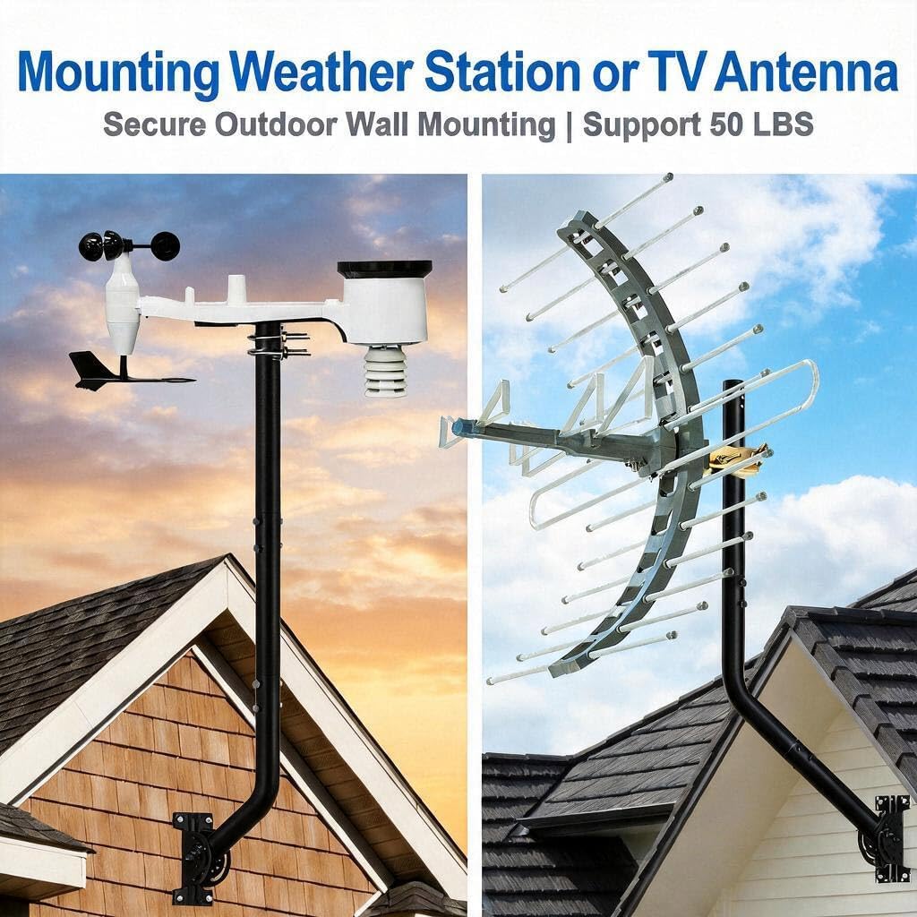 40" Antenna Mounting Pole, Wall Mount with Adjustable Pivot Base