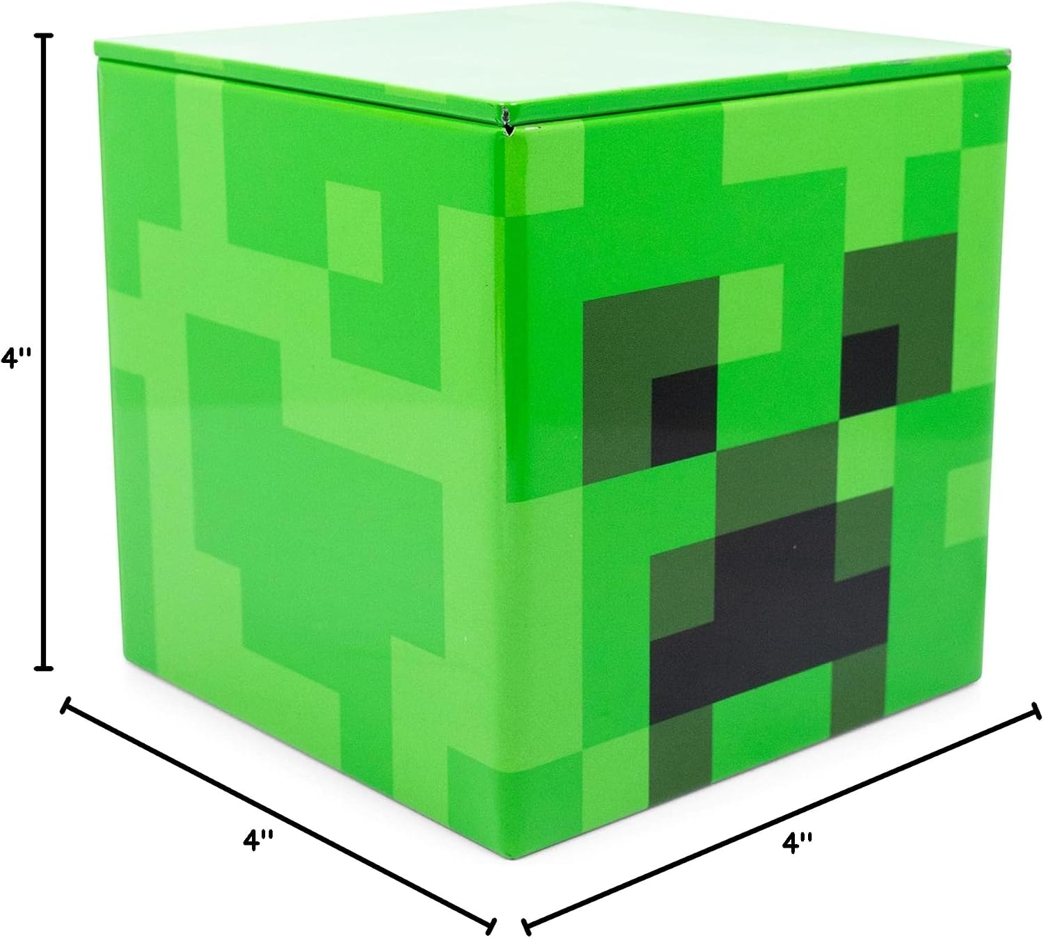 Minecraft Creeper 4-Inch Tin Storage Box Cube Organizer with Lid | Basket Container, Cubby Cube Closet Organizer, Home Decor Playroom Accessories | Video Game Toys, Gifts And Collectibles