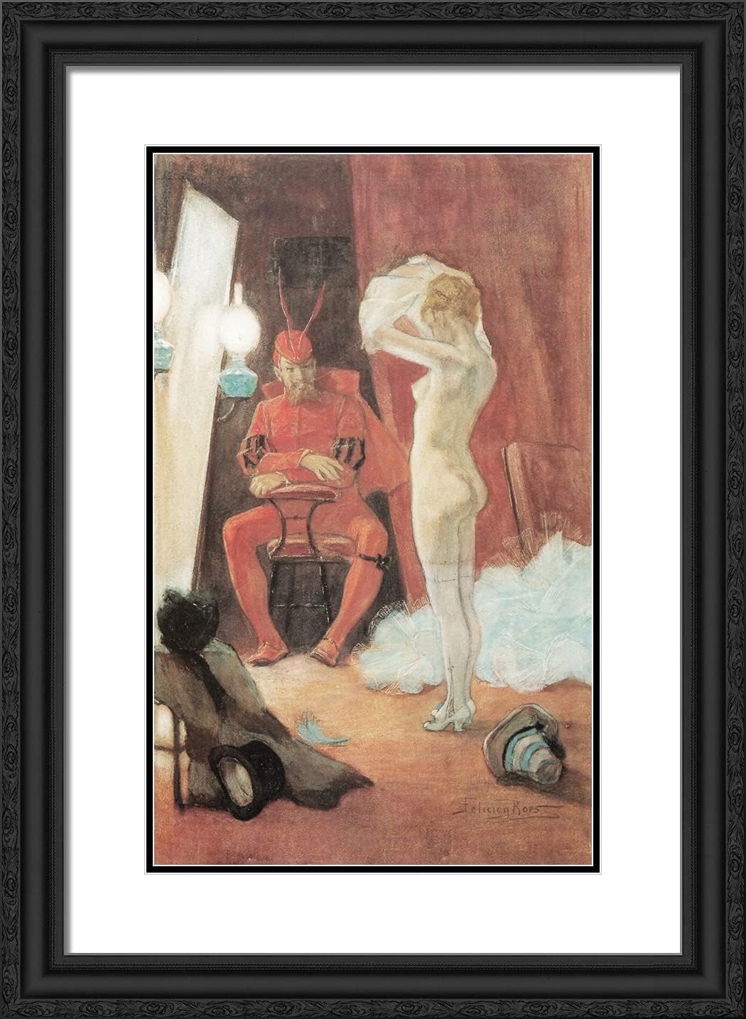 ArtDirect Rops, Felicien 18x24 Black Modern Framed Art Print Titled: Behind the Scenes