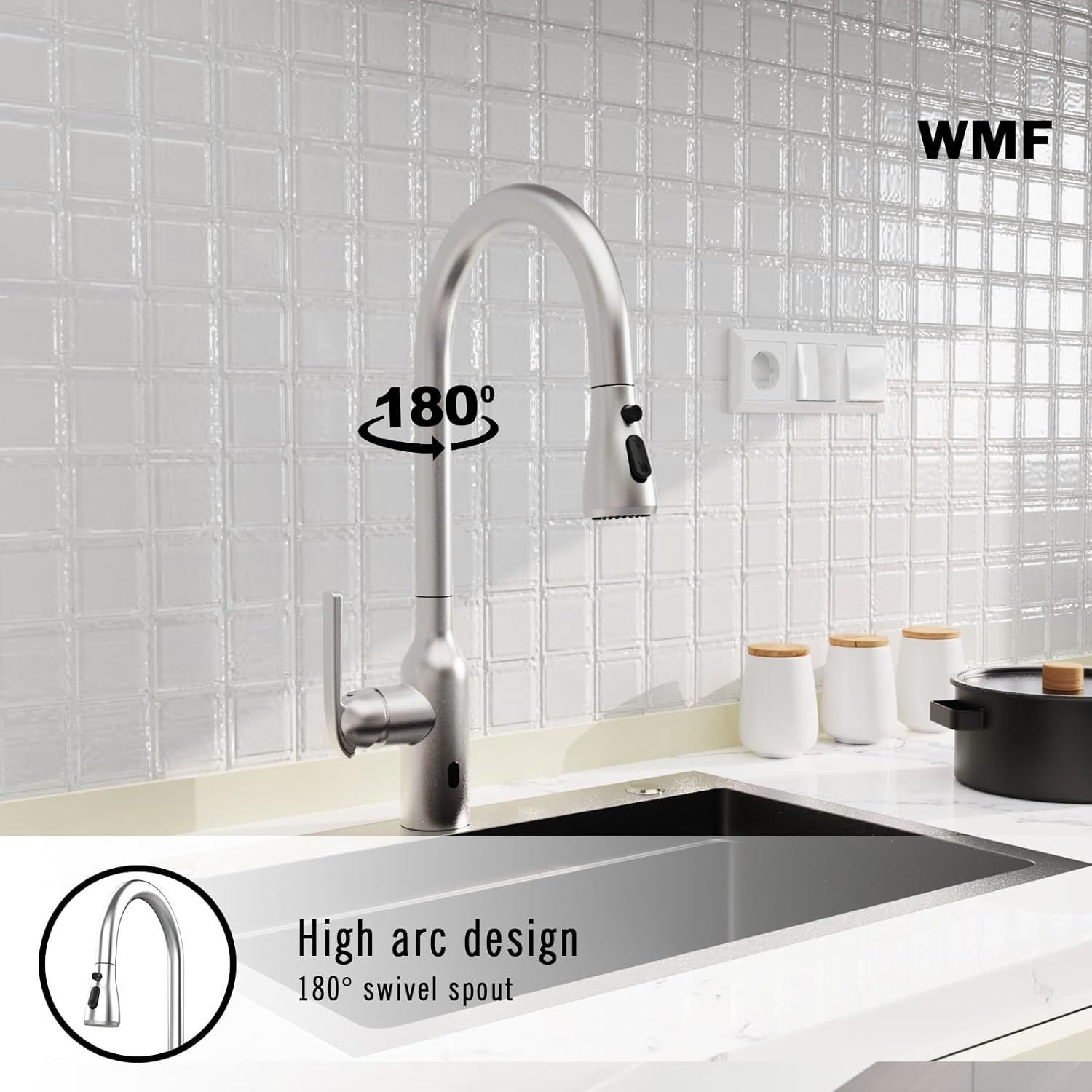 WMF Touchless Pull-Down Kitchen Faucet with Pull Down Sprayer, Single Handle Kitchen Sink Faucet, Smart Motion Sensor, 18.1 Inches, Water-Saving Design