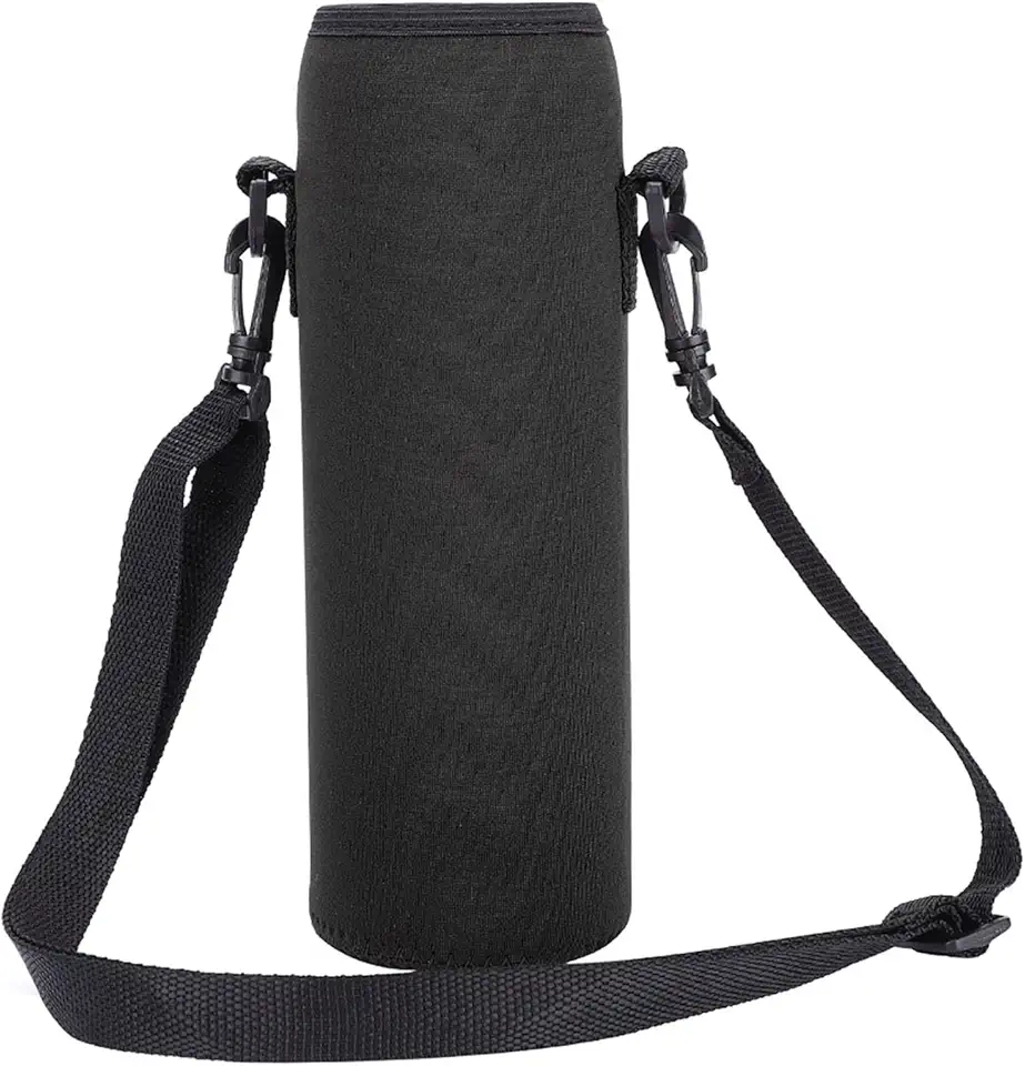 Estojo para garrafa de água térmica, bolsa de suporte com isolamento de neoprene com alça, para garrafa de água de 1 litro, esportes ao ar livre, viagens, caminhadas (preto)