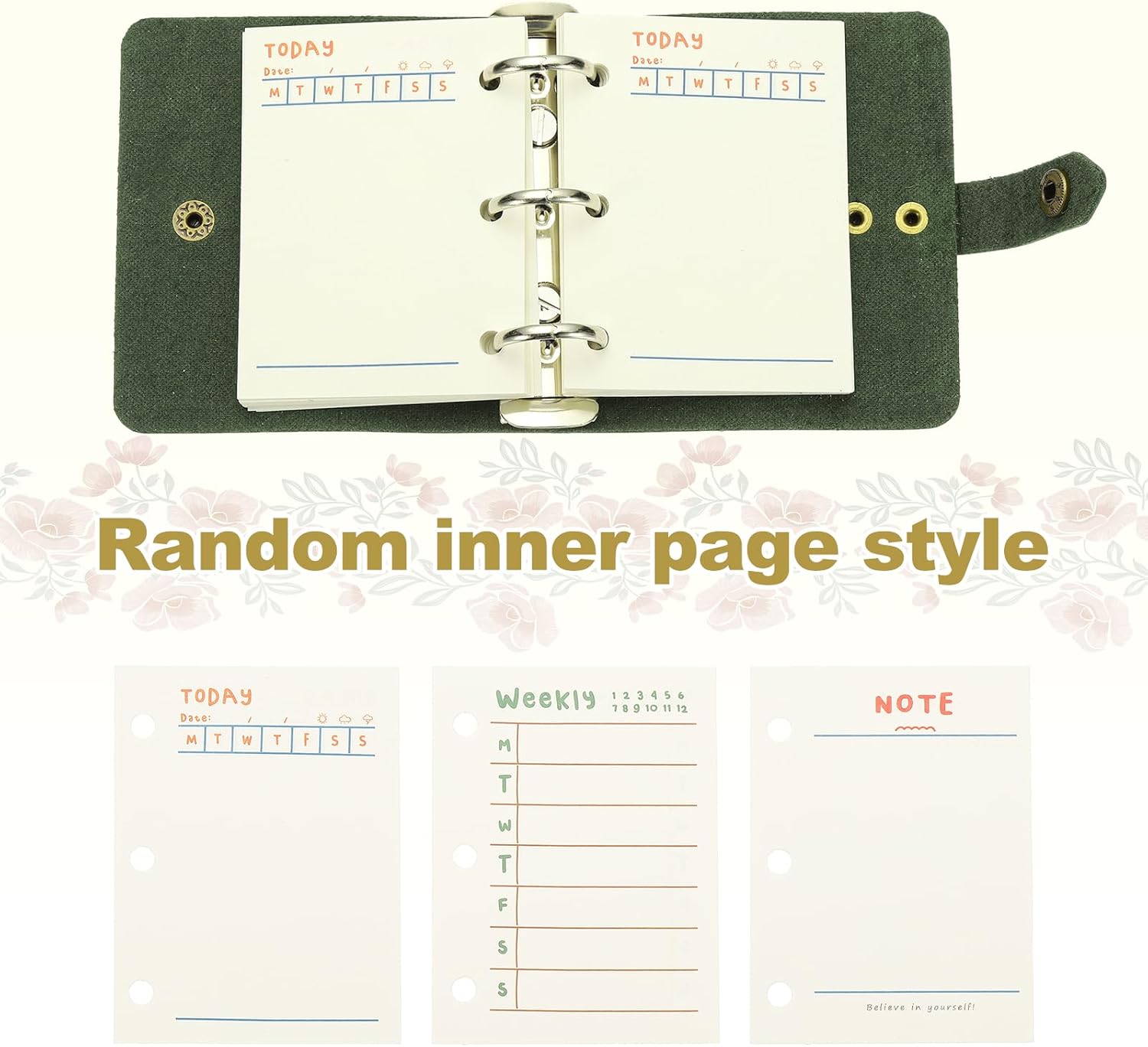 PATIKIL A9 Genuine Leather Journal, 3 Ring Notebook Binder Planner Loose Leaf 60 Sheets Paper Refillable for Business Office Study Writing with Snap Button, Green - Image 5