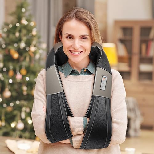 Miniatura 7 de JQX Masajeador Shiatsu inalámbrico de cuello y espalda con amasado 3D, terapia de tejido profundo ajustable de 5 velocidades para