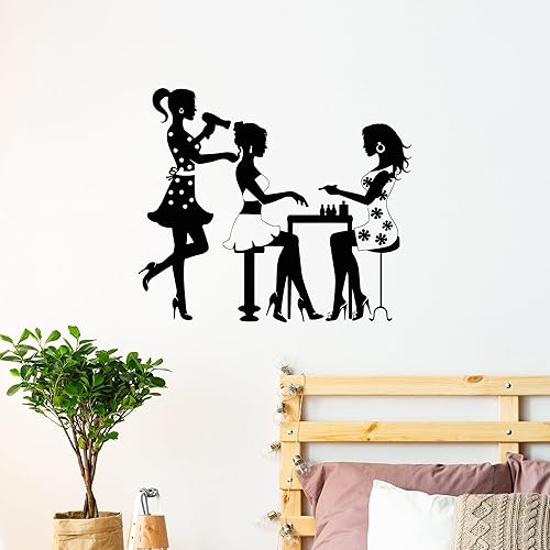 Miniatura 2 de Vinilo Adhesivo de Pared Salón de Belleza Peluquería Manicura Uñas Moda Modelo Chica Pegatinas Decoración Grande (688ig) Negro