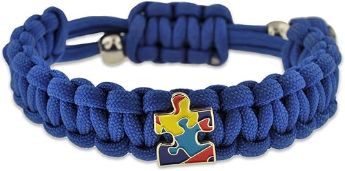 Autismo conciencia Paracord Pulsera de supervivencia ajustable con rompecabezas pieza encanto
