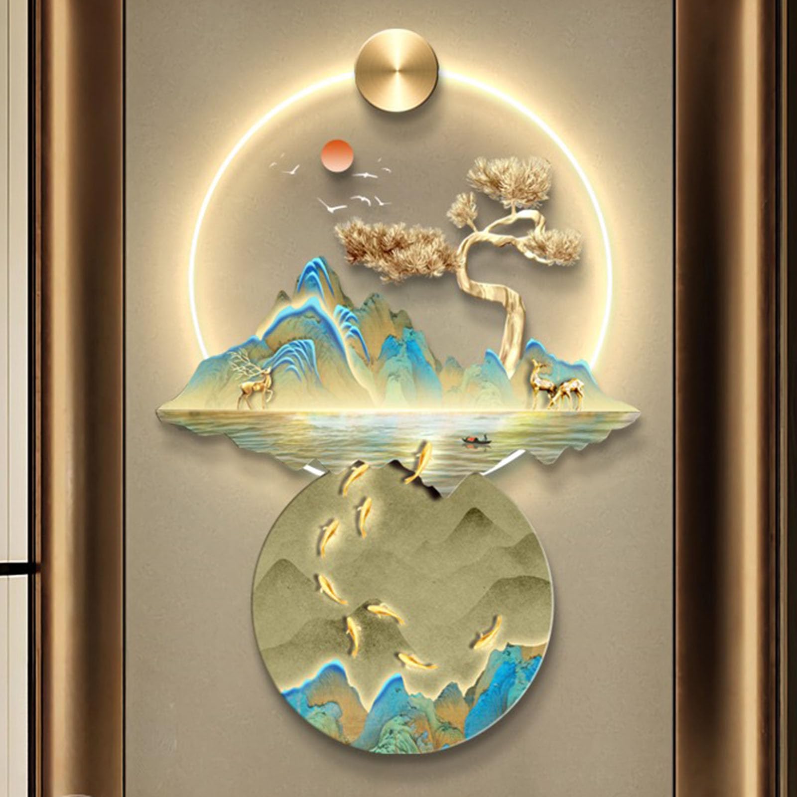 Granestner 3D Wall Sculpture Art, Oriental Traditional Chinese Hanging Painting, Nine Koi Fish Feng Shui Decor for Entrance Hallway