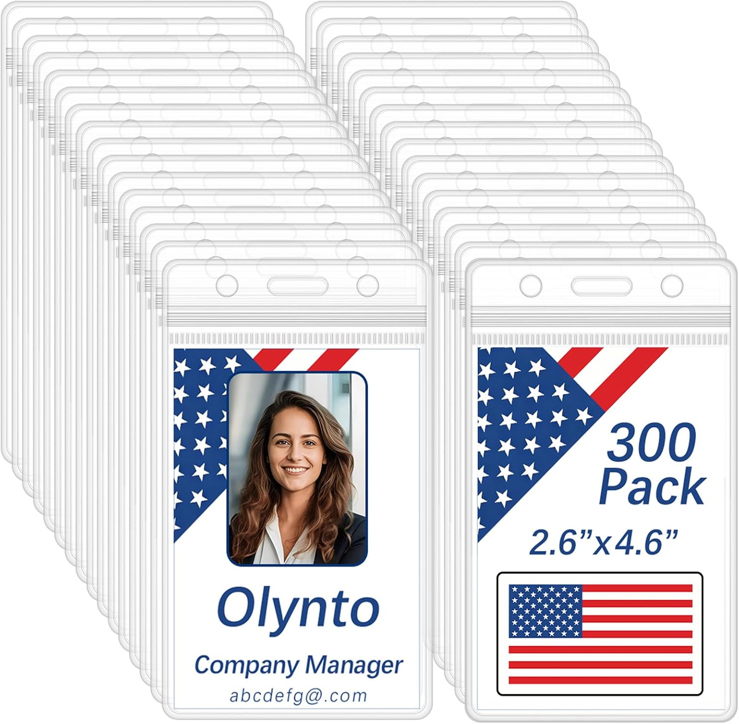 300 Pcs Clear Vertical ID Badge Holder with Resealable Zipper -Plastic Key Card Holder Name Tag Badge Waterproof Protector Sleeve for Office,School,Nurses,Work ID Badge Cover Events & Daily Use