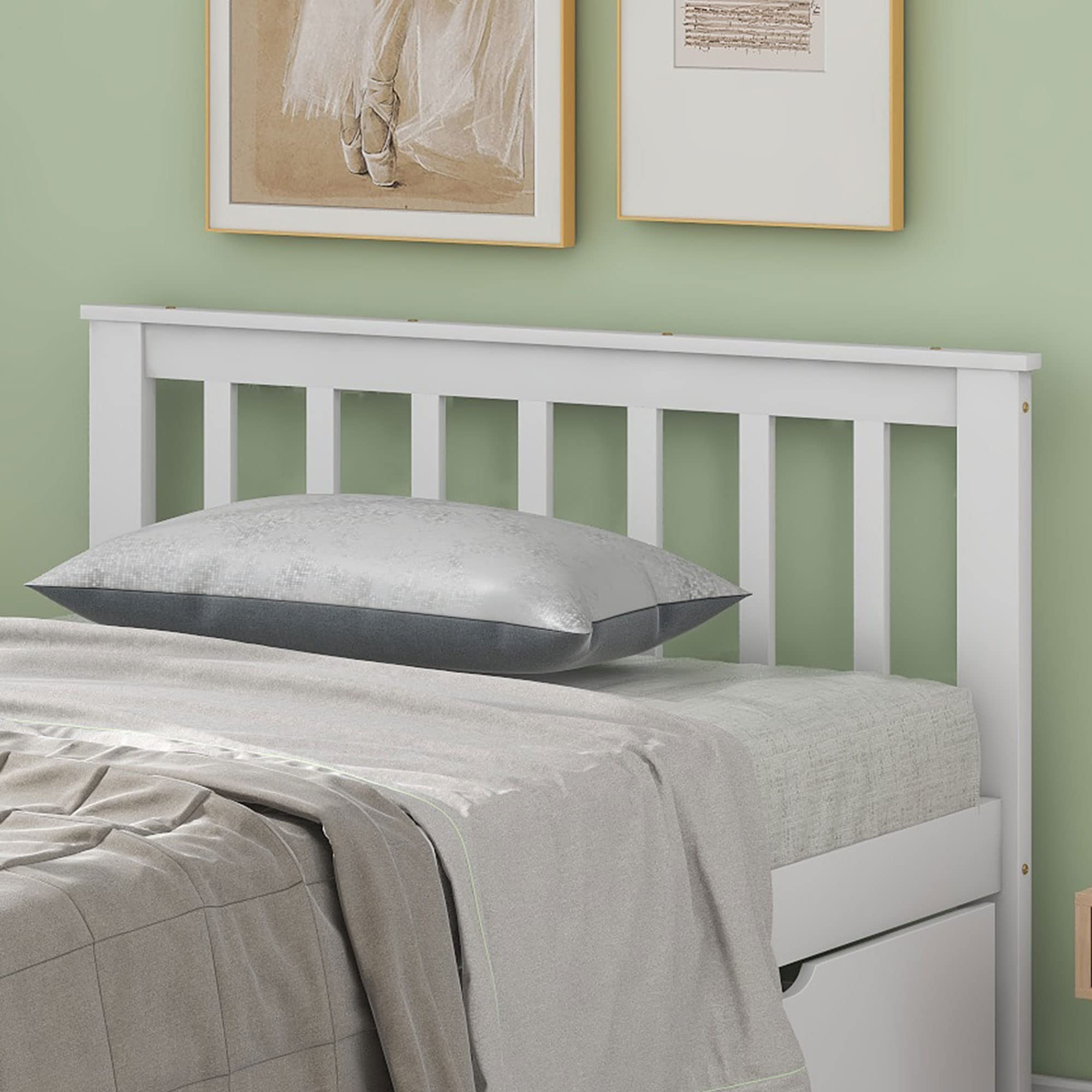 Cama de madera con cabecero y somier, 90 x 200 cm, 2 cajones para almacenamiento, individual, juvenil, para adultos, invitados, infantil, marco