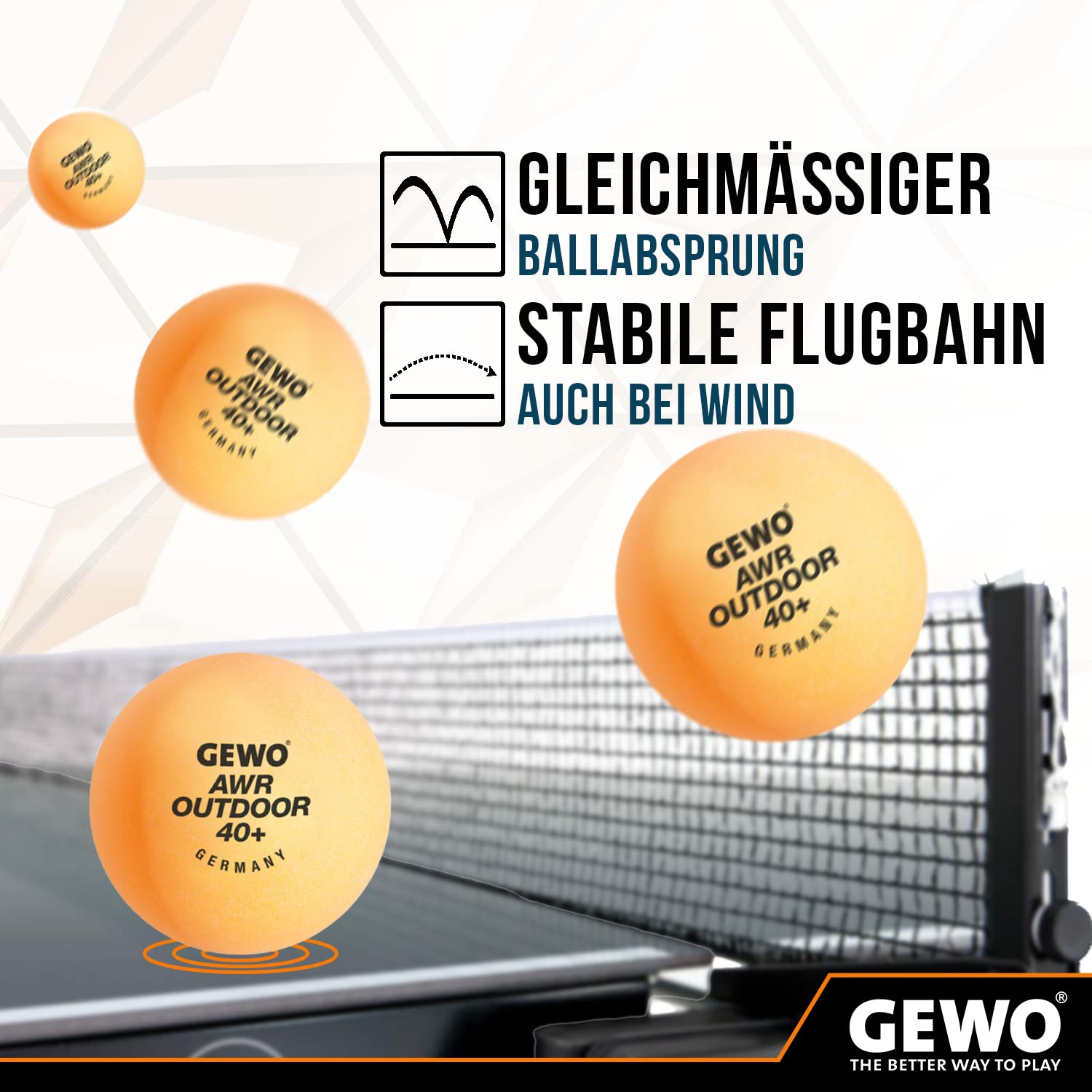 GEWO AWR Outdoor 40+ piłki do tenisa stołowego, wodoodporne, plastikowe piłki do tenisa stołowego do użytku na zewnątrz – wysokiej jakości, odporne na warunki atmosferyczne piłki do tenisa stołowego,