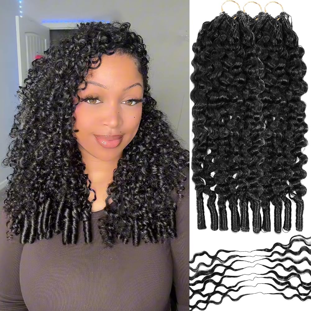 Feather Crochet Human Hair Burmese Curly 24 Inch 180g Feather-Light Feel Pre-Separated Miracle Knots Crochet Human Hair for Black Women Lightweight Easy Install Reusable Hair Extensions 1B Color