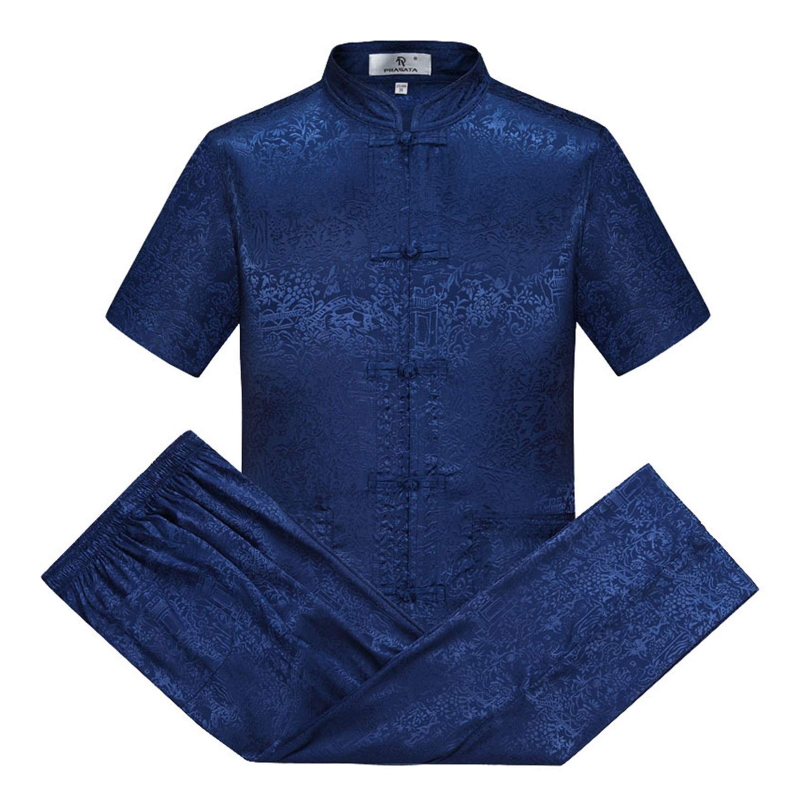NA Tang Suit Male Suit Father Grandpa Suit Plus Size Tang Suit Short Sleeve  Chinese Style Martial Arts Tai Chi Suit (Color : Blue, Size : XXX-Large)  (Blue XXXX) : Amazon.co.uk: Fashion