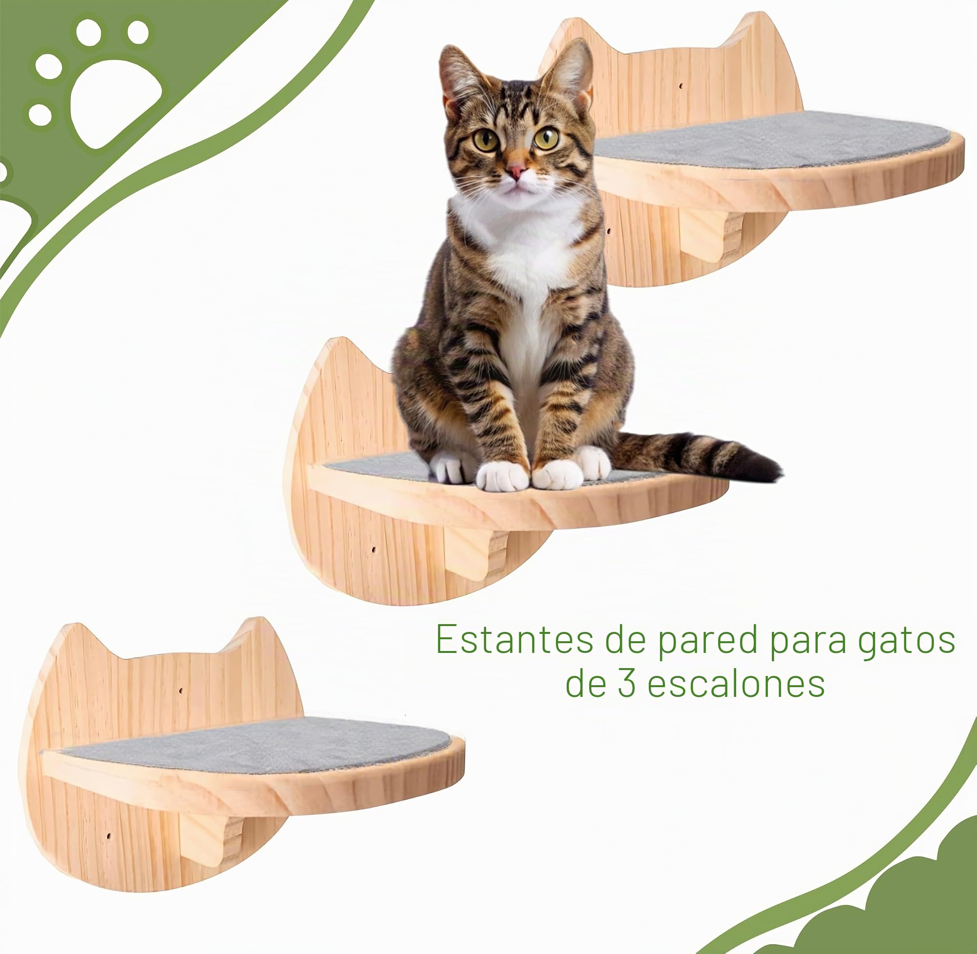 Hamaca de Pared Para Gatos Con 3 Niveles - Mueble de Madera Maciza Cubierta de Felpa Para Escalar, Dormir y Jugar