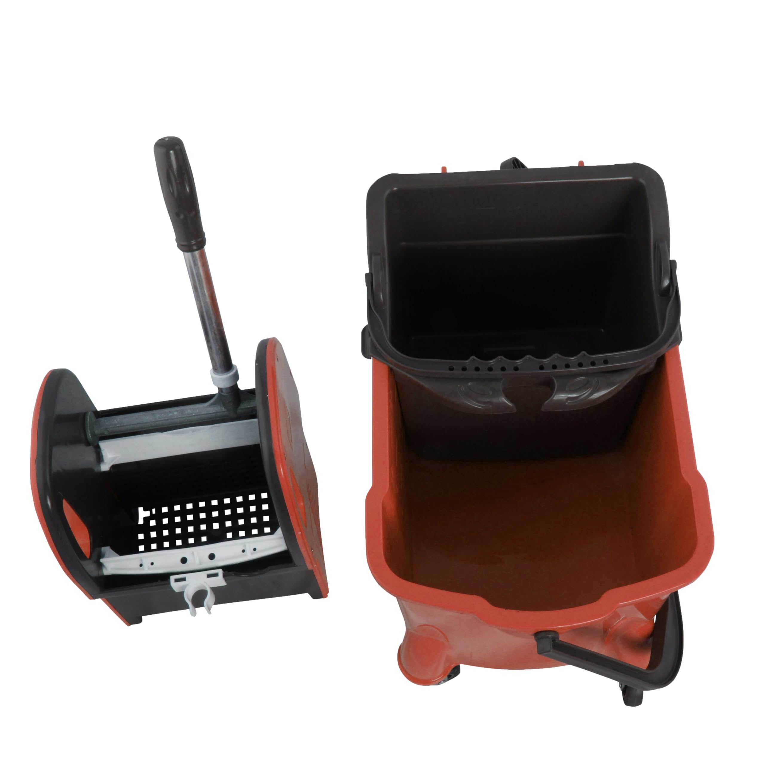 Carrito de Limpieza con Prensa para Fregona - Cubo de 24L y Cubo de 10L | Separación de agua higiénica - Cubo de 10L adicional con sistema de clic - Ruedas, asa y diseño compacto resistente