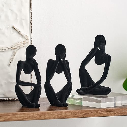 Miniatura 2 de FJS Decoración de sala de estar, estatua de pensador de decoración flocada, estatua de decoración negra, escultura de arte abstracto, escultura para