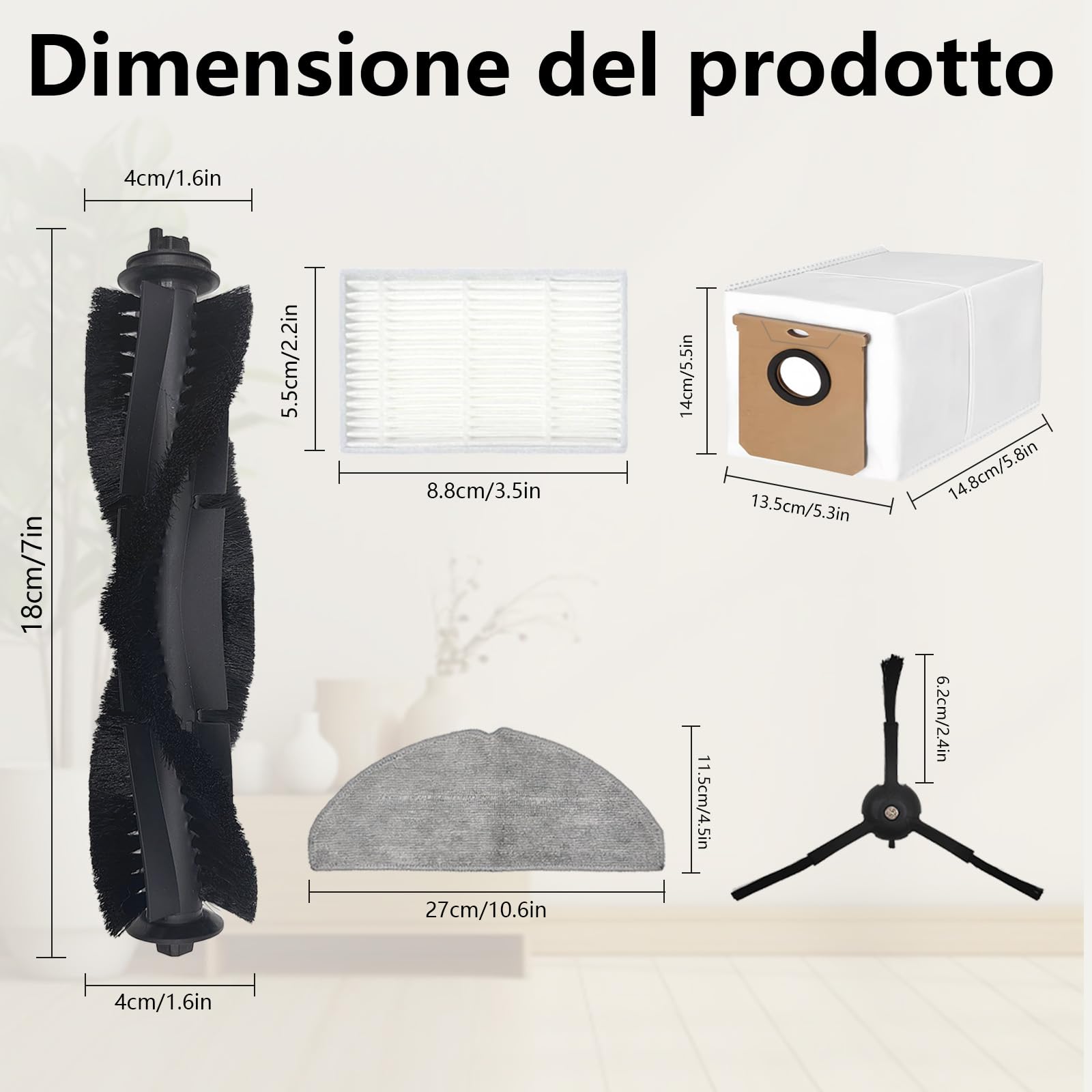 21 Pezzi Accessori per Tapo RV20 Max Plus / RV20 Max / RV30 Max Plus / RV30 Max Aspiratore, 1 Spazzola Principale, 4 Filtri, 4 Asciugamani, 6 Sacchetti di Polvere, 6 Spazzole Laterali