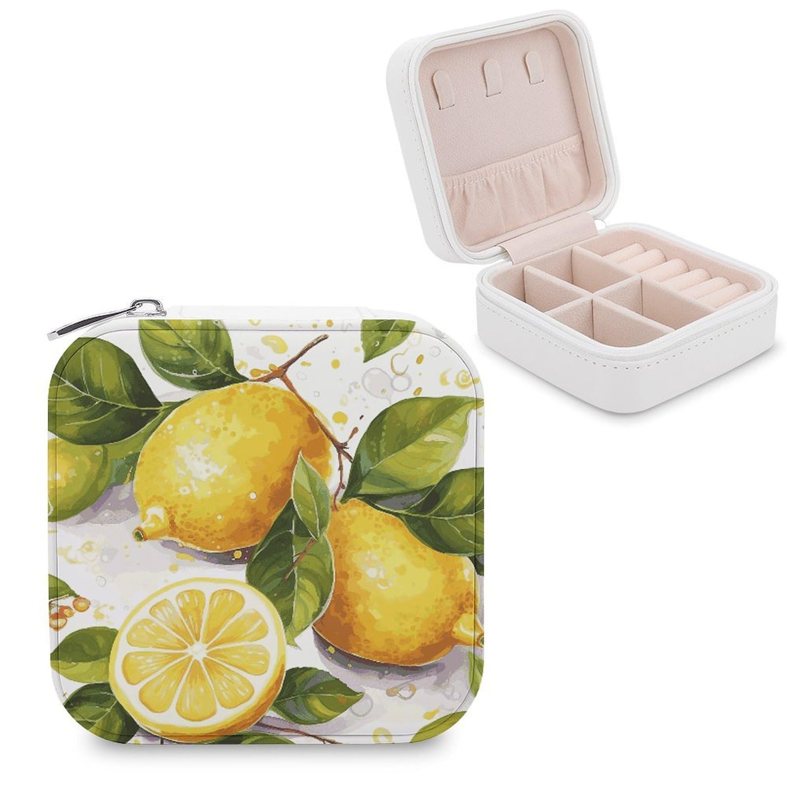 JTREHY Travel Fruits Lemon Jewelry Case Portable Display Storage Box PU Leather Mini Jewelry Travel Case Personalized Travel Jewelry Organizer Small Jewelry Box for Women
