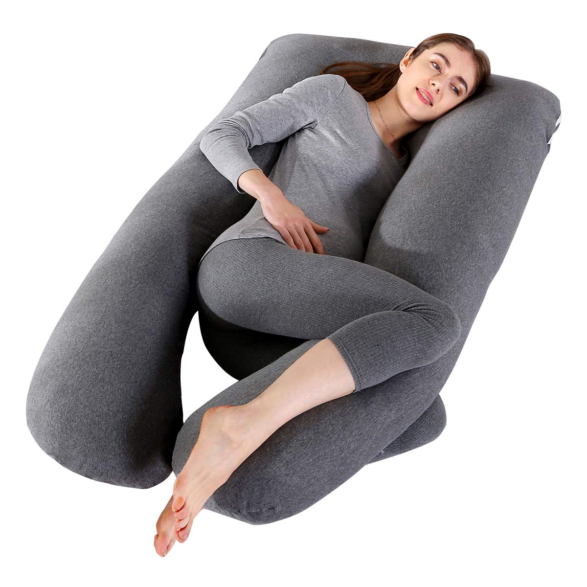 Cuscino Gravidanza per Dormire, Cuscino Allattamento Neonato a Forma di U, 100% Cotone Cuscini per maternità e il Corpo Laterale con Federa Sfoderabile e Lavabile, 145 x 70cm(Grigio Lavorato A Maglia)
