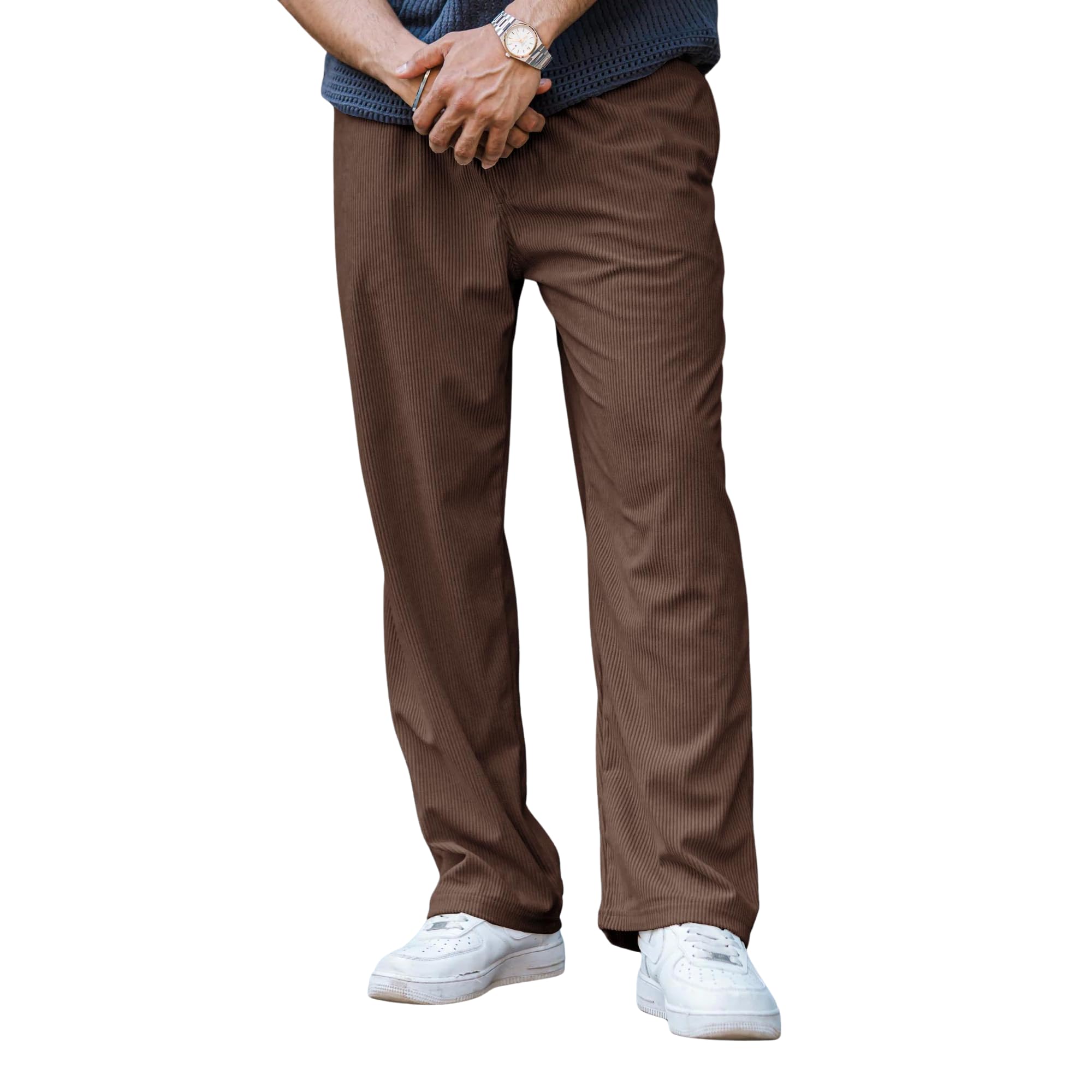 ONLY Men's Corduroy Trousers â€“ Mid-Rise Straight Fit Pants with Self Design | Premium Cotton Corduroy | Lasting Color | Comfortable 280 GSM Fabric in neutral