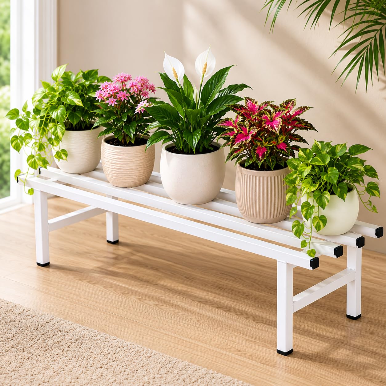 COREMET Heavy Duty Rectangle Plant Stand | Modern & Stylish Decoration Item | Plant Stand for Balcony, Garden, Indoor, Outdoor & More (4, White)