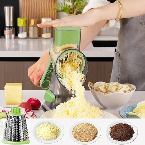 Miniatura 6 de Rallador de queso con asa, rallador de queso giratorio multifuncional, triturador de queso de cocina puede picar fácilmente verduras, papas,