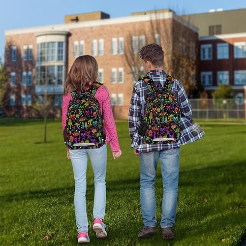 Miniatura 7 de Backpack for Boys Girls Teens Rainbow Skull Mushroom 16 Inch Kids Backpack Halloween Star Middle Schoolbag Primary Elementary Student Bookbag for