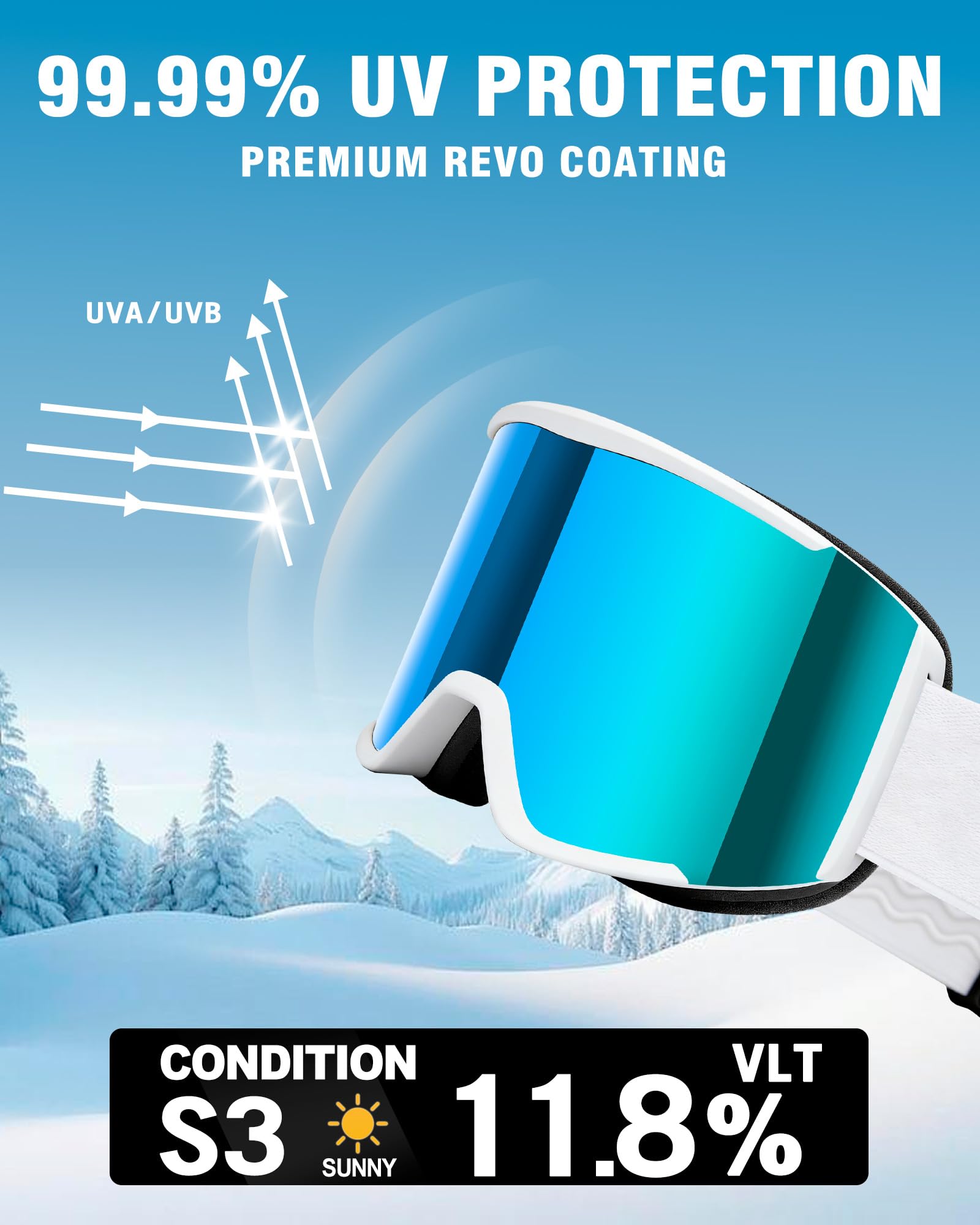 AVV OTG, occhiali da sci per uomini, donne e ragazzi, occhiali da neve e snowboard, anti appannamento, protezione UV