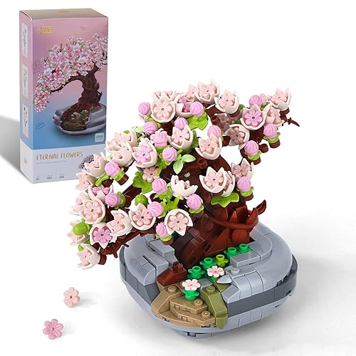 ZIYOSTAR Mini Bricks Cherry Blossoms Plant Building Kit,Bonsai DIY Simulating Plant Ecology Collection Building Toy,Bouquet Set Gifts for Adults, Children - sakura