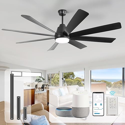 Miniatura 11 de Sofucor Ventiladores de techo de 72 pulgadas con luces y control remoto, ventilador de techo negro para exteriores con luz de 6 velocidades, 3 CCT