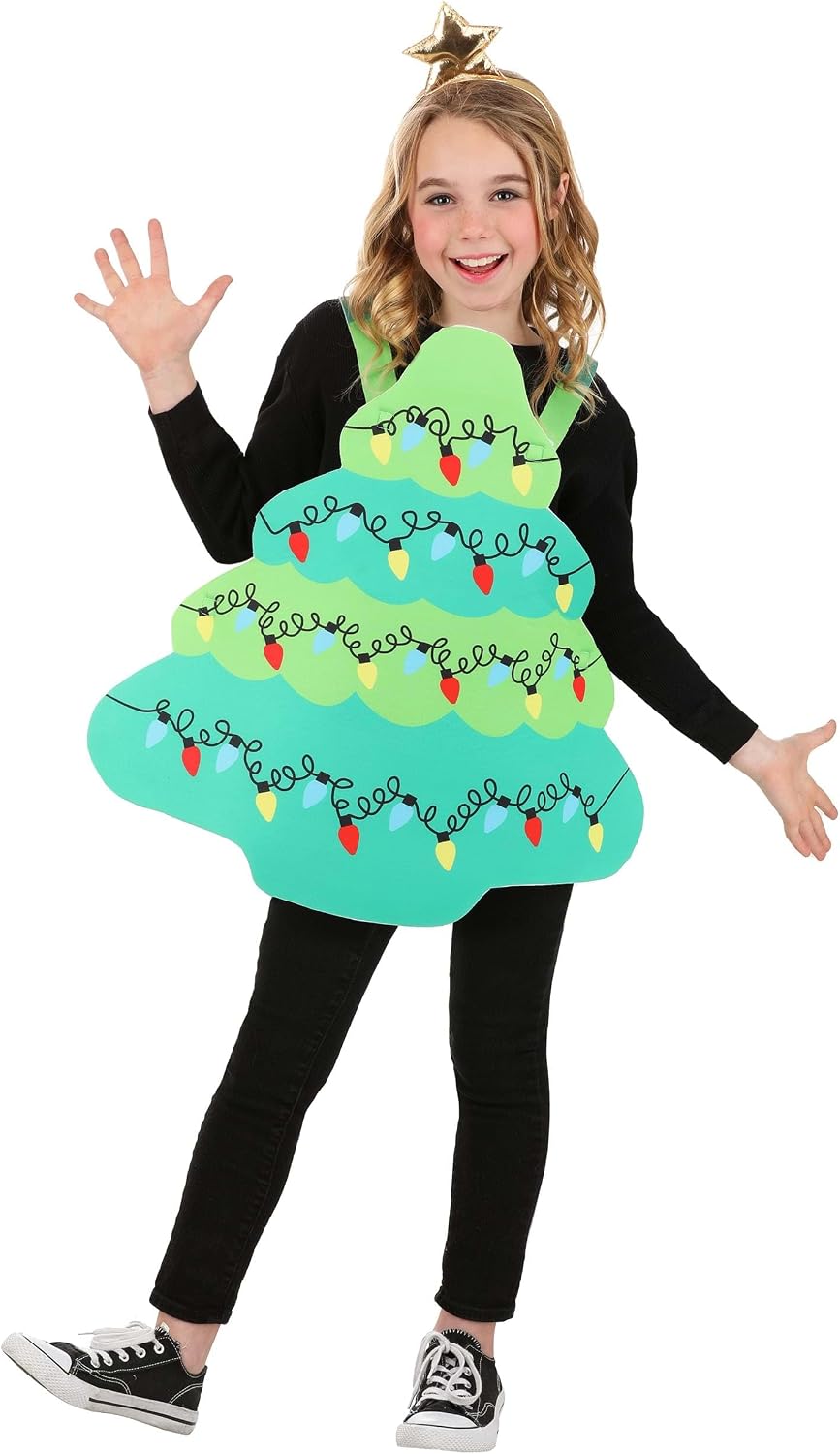 Kid's Holiday Christmas Tree Costume & Star Piece Headband, Funny Holiday Outfit, Xmas Cosplay for Children