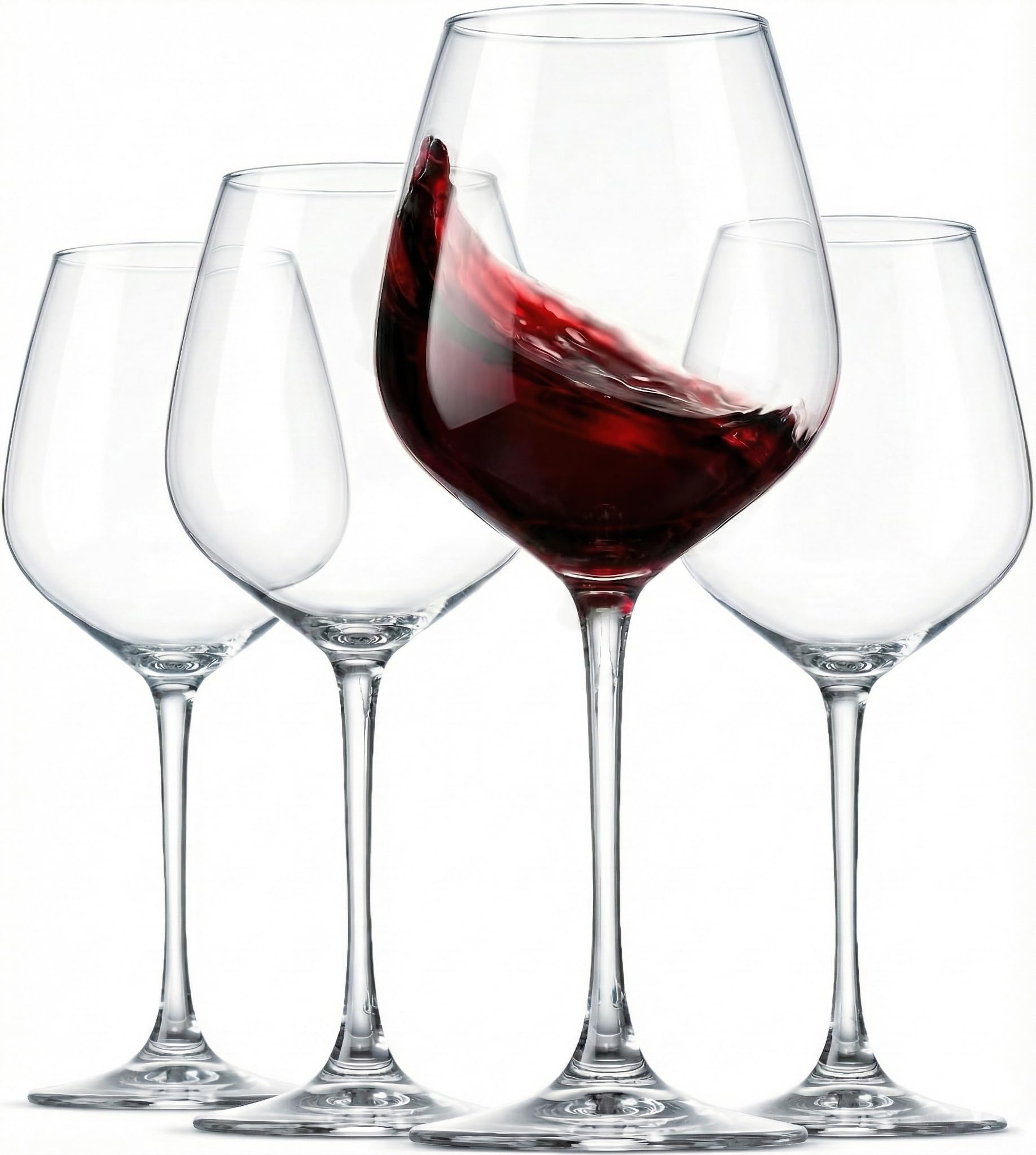 Paksh Novelty Italian Red Wine Glasses - 18 Ounce - Lead Free - Shatter Resistant - Wine Glass Set of 4, Clear