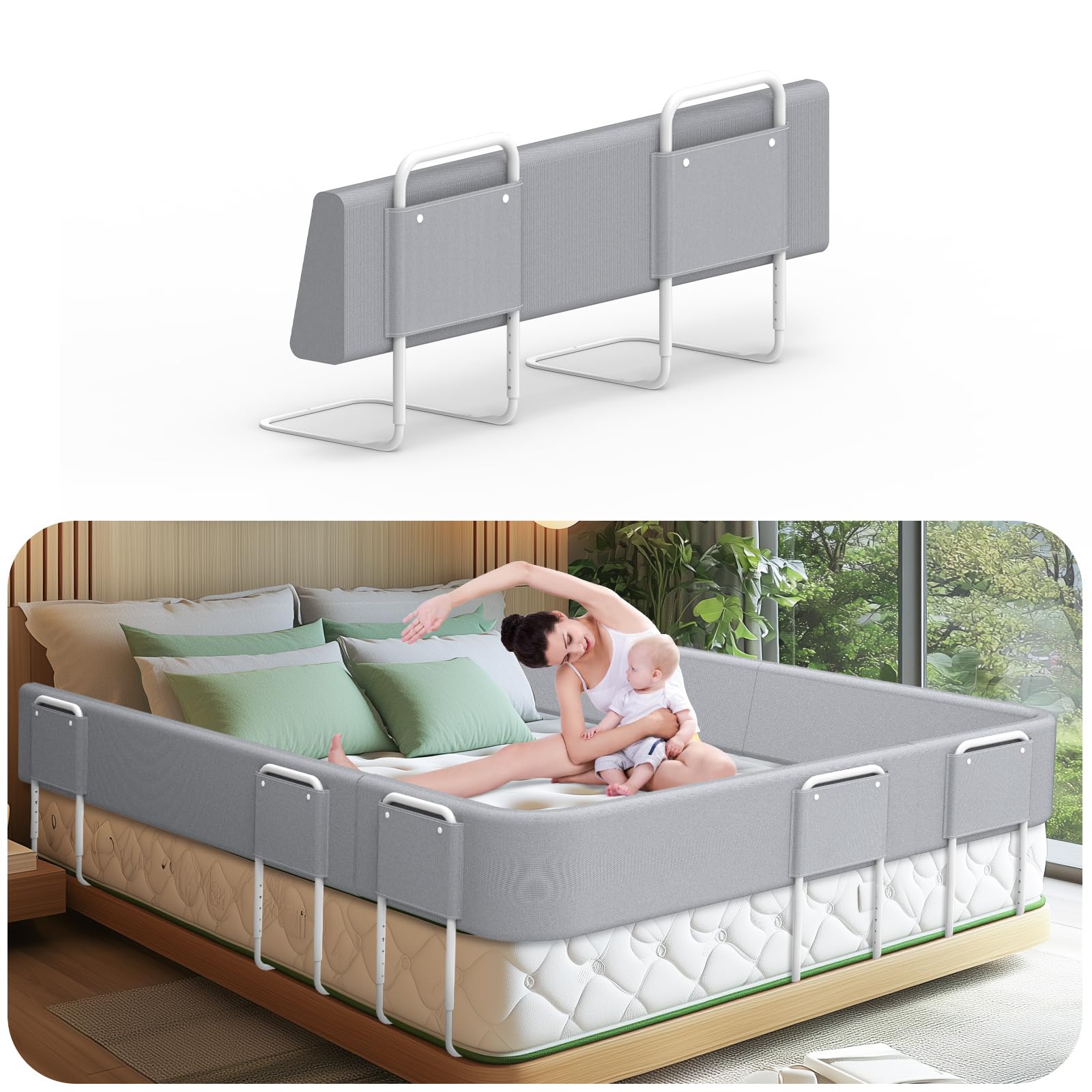 Sponde per letto bambini – Barriera letto sicurezza per bambini, protezione per letto matrimoniale e lettino, altezza regolabile 40-60 cm, rimovibile, portatile, grigio, 100cm