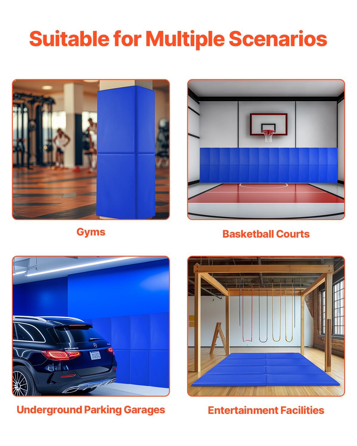 VEVOR Acolchado de Pared para Gimnasio, Resistente al Desgarro, Alta Densidad, para Pared de Cancha de Baloncesto, Duradera e Impermeable para Gimnasio, Garaje, Sótano, 1800 x 600 x 50 mm, Azul