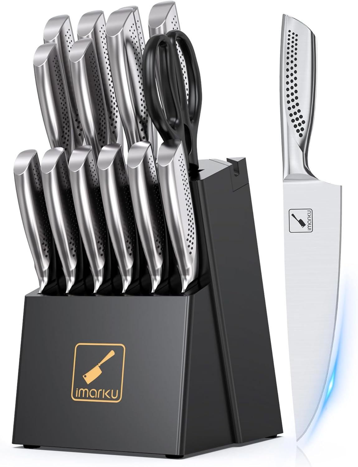 imarku Knife Set,15 PCS Kitchen Knife Set With Block, Premium HC Stainless Steel Knife Block Set With Built-in Sharpener, Kitchen Knives With Ergonomic Handle, Dishwasher Safe, Best Birthday Gifts, Black imarku Knife Set,15 PCS Kitchen Knife Set With Block, Premium HC Stainless Steel Knife Block Set With Built-in Sharpener, Kitchen Knives With Ergonomic Handle, Dishwasher Safe, Best Birthday Gifts, Black
