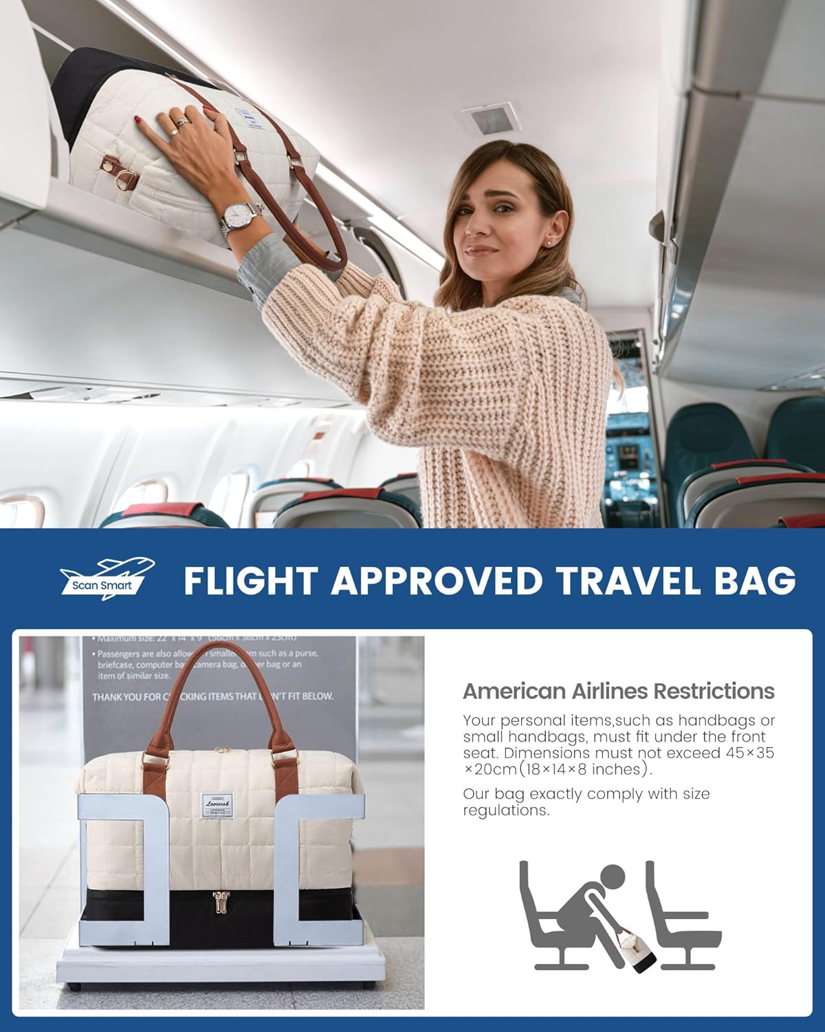 LOVEVOOK Large Duffle Bag for Travel, Puffer Weekend Bags for Women Travel Tote, Carry on Duffel Bag for Airplanes, 18 Inch Personal Item Bag Gym Bag Women, Black-White-Brown - Image 4