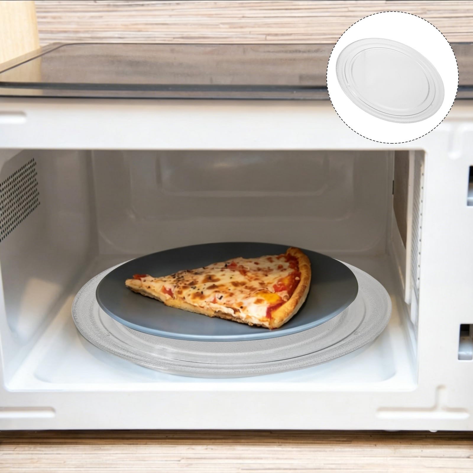 Plato de Vidrio para Microondas 27.2 Cm Fondo Plano y Soporte Giratorio, Resistente Calentamiento Uniforme para Preparación de Alimentos en Cocina
