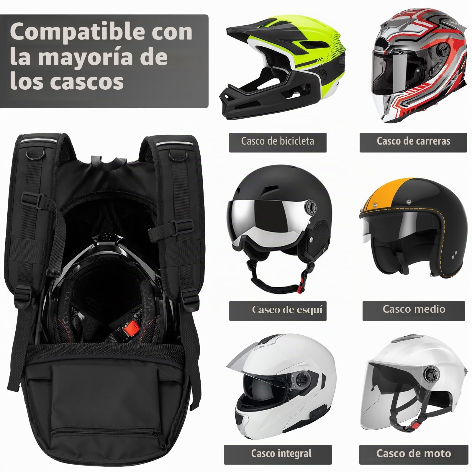 OUUTMEE Mochila para casco de moto, ciclismo, impermeable, reflectante, bolsa de casco para hombre, gran capacidad, color negro