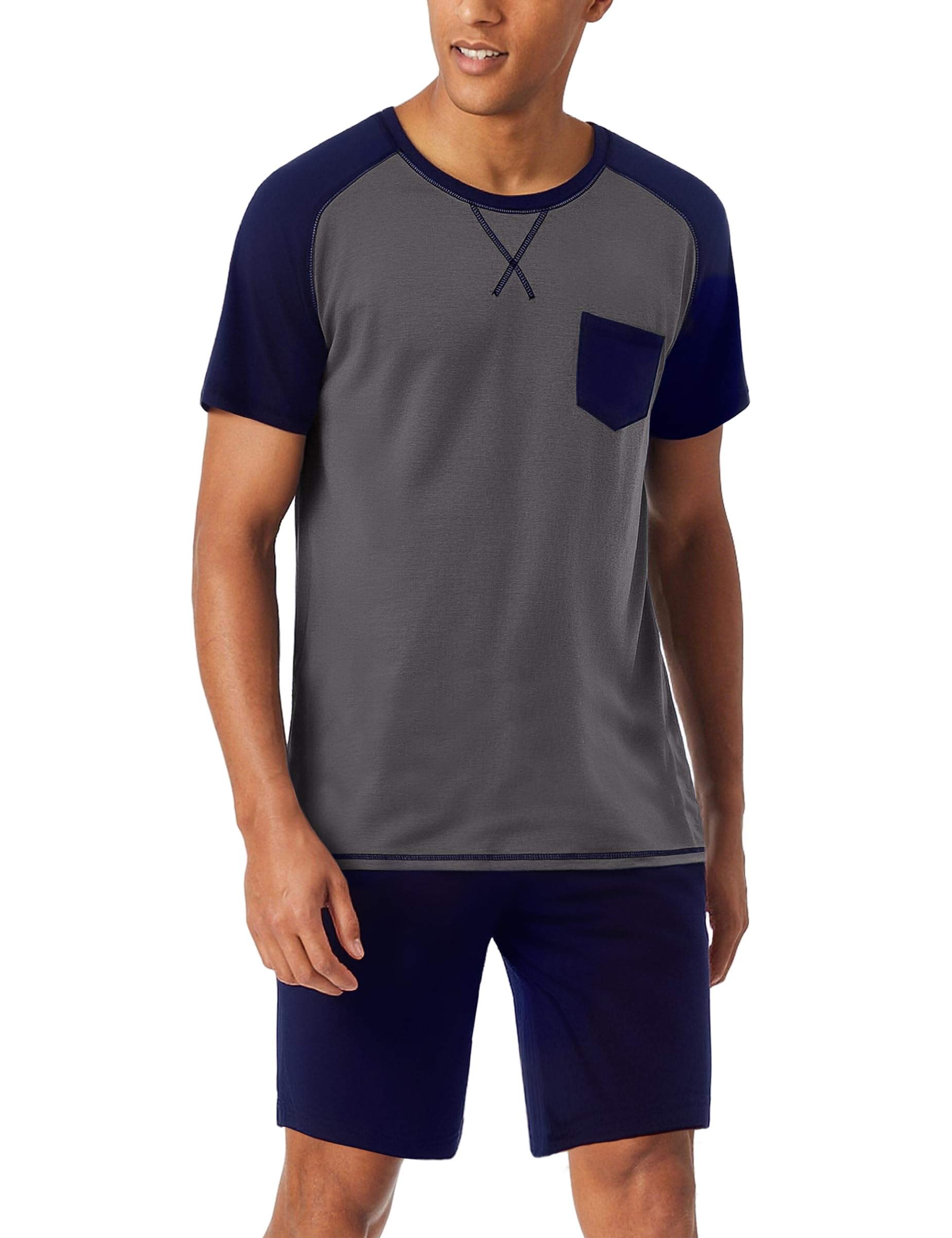 Aseniza Schlafanzug Herren Kurz Pyjama Set Baumwolle Shorty Schlafanzüge für Männer Hausanzug und Schlafanzughose Zweiteilige