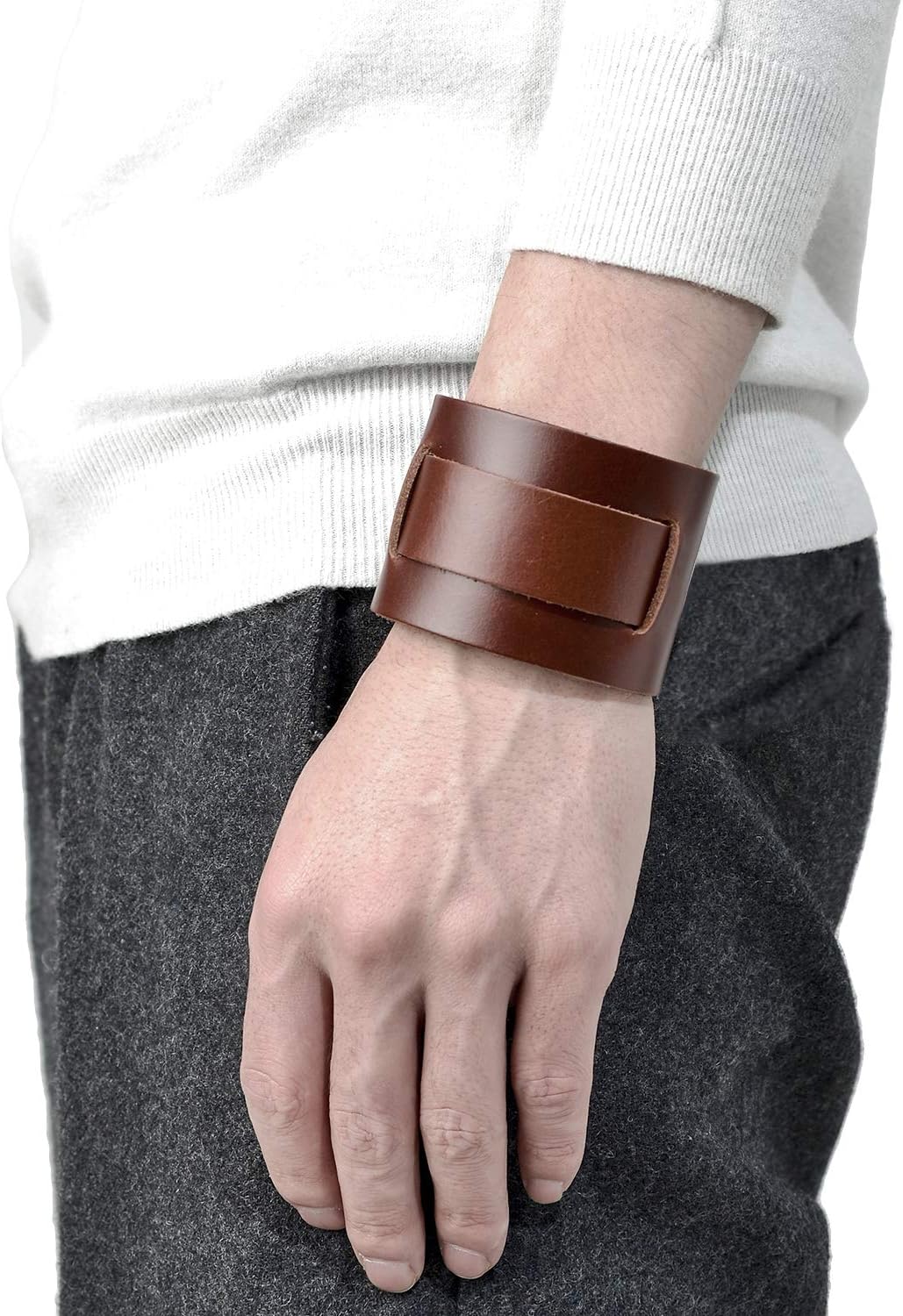 Tornito 3Pcs Genuine Leather Bracelet Braided Biker Cuff Strap Punk Wide Belt Bangle Wristband For Women Men Black Brown Size Adjustable - Image 4