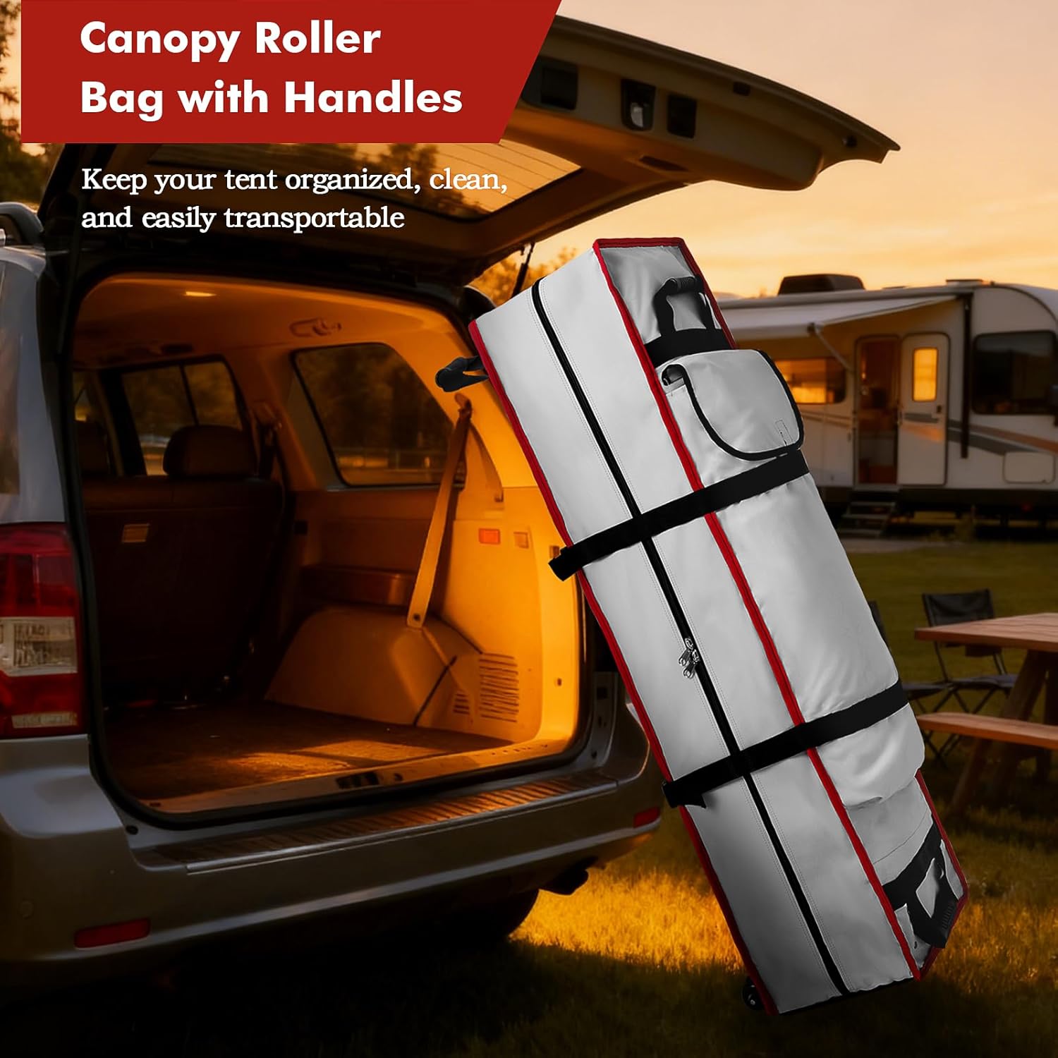 10 x 10 x 62in Canopy Bag Replacement for 10 x 10 Pop Up Canopy with Roller Wheels, 600D Waterproof Oxford Fabric Tent Bag Replacement with 3 Handles, Grey