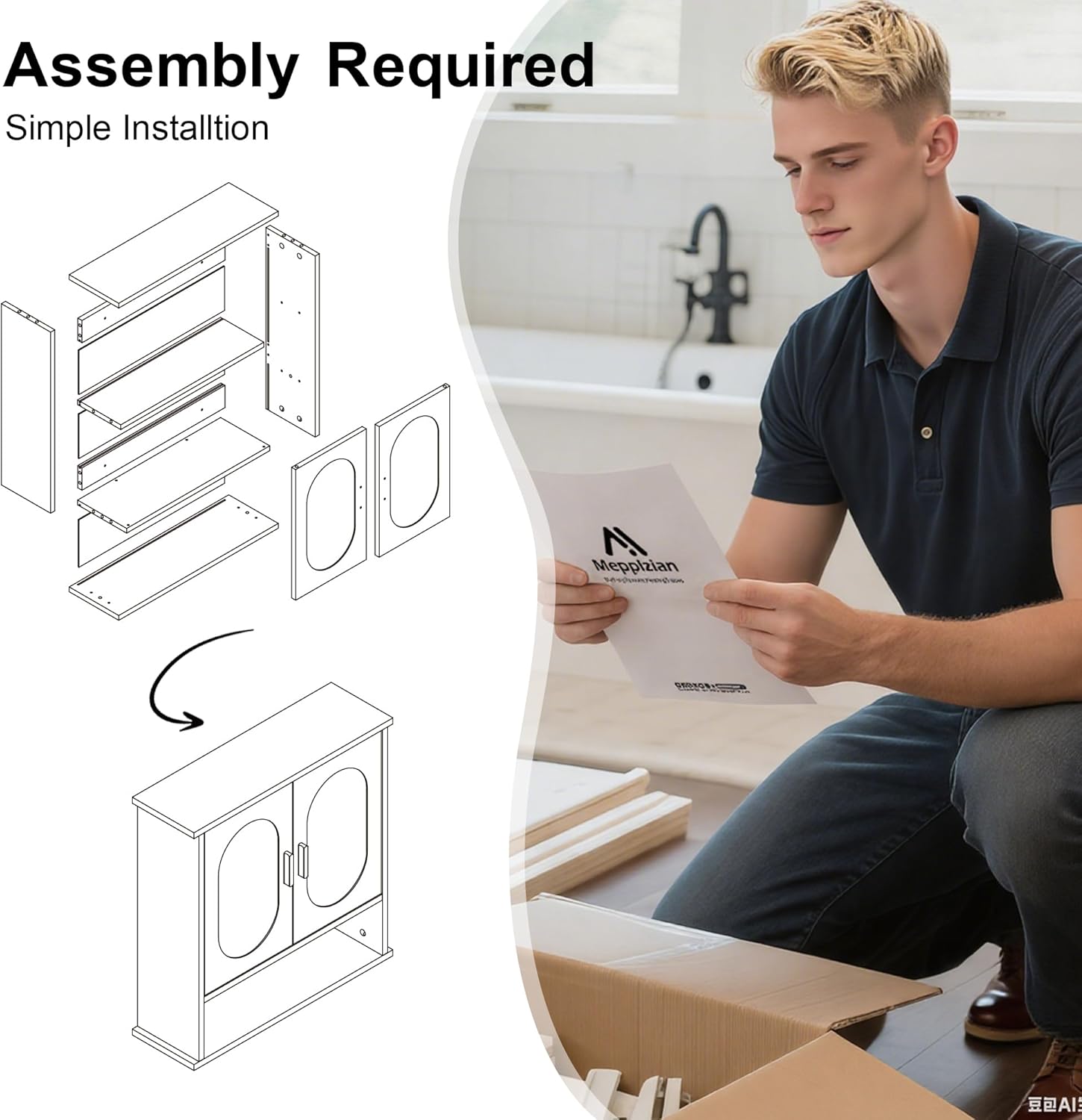 Medicine Cabinet for Bathroom,2 Doors White Bathroom Wall Cabinet with Oval,Over Toilet Storage Cabinet for Laundry Room/Kitchen/Living Room,Surface Mount Medicine Cabinets 23x24