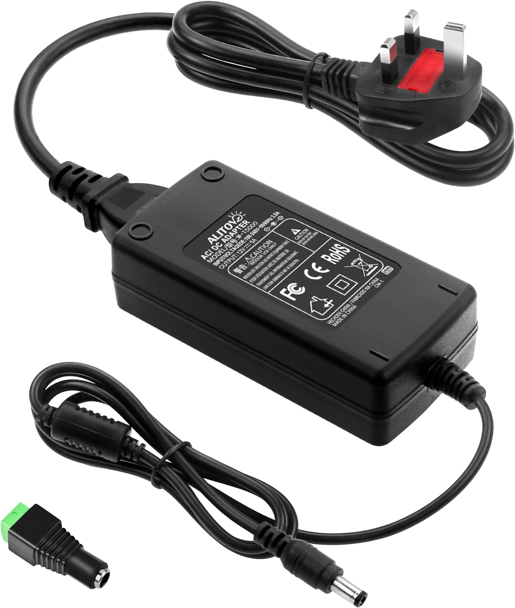 12V 5A Power Supply 12 Volt 60W Power Adapter 100~240V AC to DC 12V Converter LED Driver Transformer 5.5X 5.5mm 2.1mm for LED Light Strip Security Cameras Webcam Radio transceiver