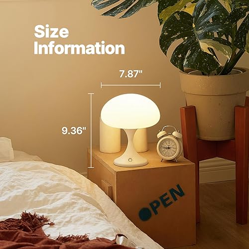 Miniatura 3 de Lámpara de mesa inalámbrica con forma de hongo, regulable y recargable con pantalla de cristal de ópalo, lámpara táctil de mesa de noche de 3