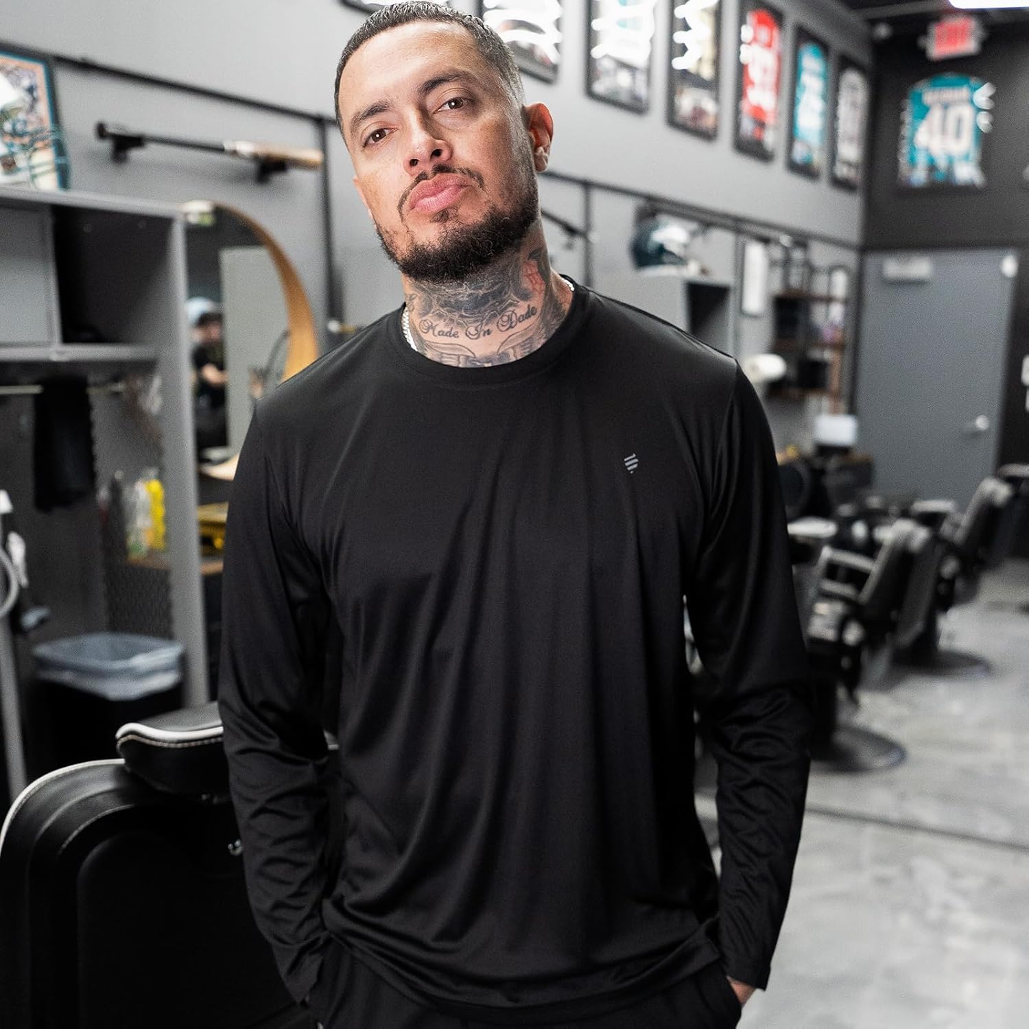 Barber Strong The Barber Long Sleeve Shirt, Men's Ultra Lightweight T-Shirt, Vented Panels, Moisture-Wicking, Stretch Fabric