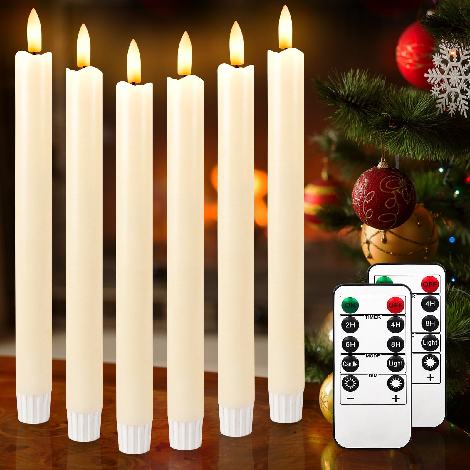 Flameless Taper Candles with Remote Timer, 9.8 Inches 3D Flickering Flame Led CandleSticks Battery Operated Window Candles for Fireplace Halloween Christmas Home Wedding Decor (Ivory)