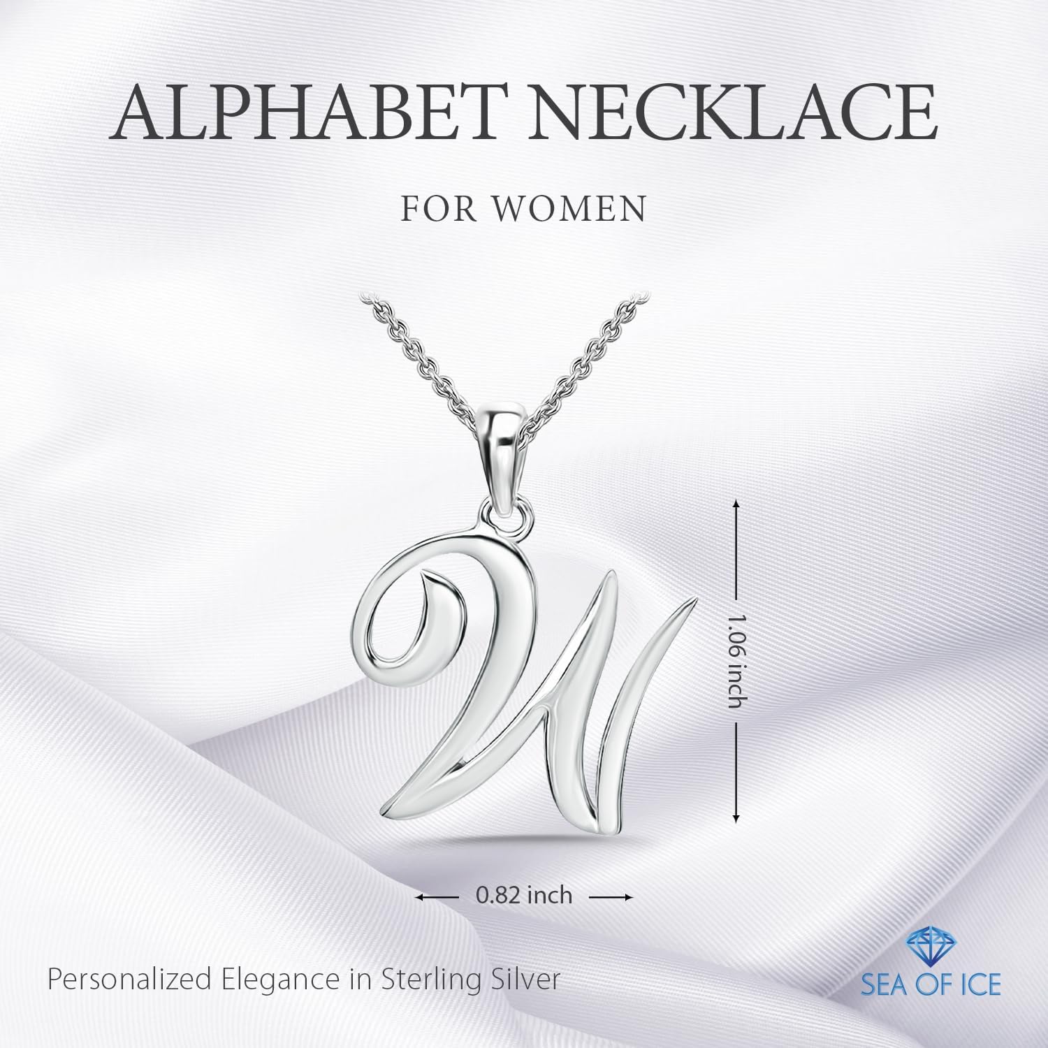 SEA OF ICE Letter Initial Necklace, Alphabet Letter Pendant Necklace, Sterling Silver, Gold, Rose Gold Necklace for Women, Elegant Initial Necklaces, Personalized Custom Women's Necklaces - Image 2