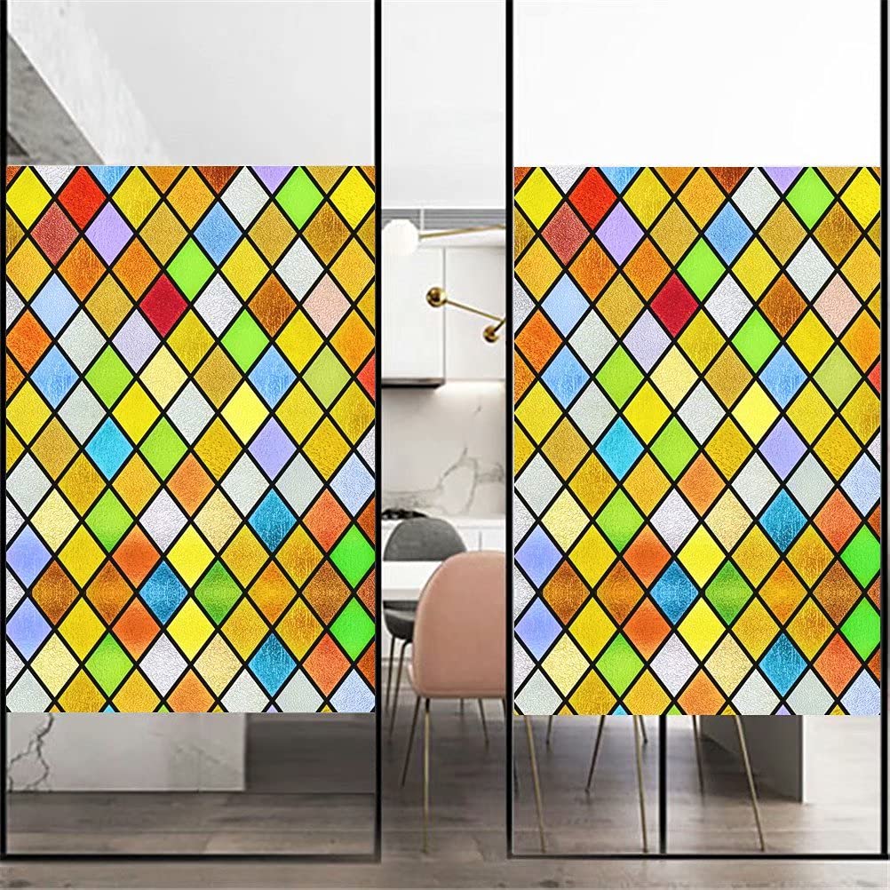 Xijier Diamond Pattern Decorative Window Film Privacy Non Adhesive Frosted Glass Door Window Covering Window Decals Window Sticker for Home Office 65x90cm(25.6